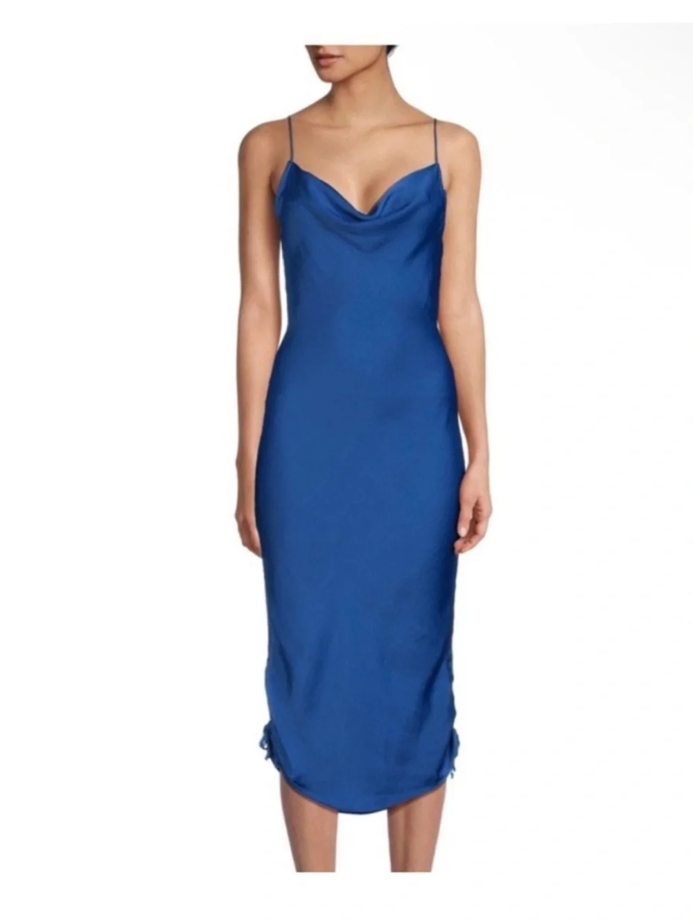 Intimately Free People Slip Dress Blue Satin Ruched Convertible Midi Mini XS